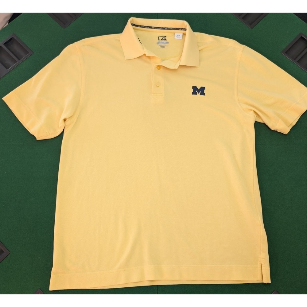Cutter Buck Michigan Polo Shirt Mens M Yellow CB DryTec Golf Logo